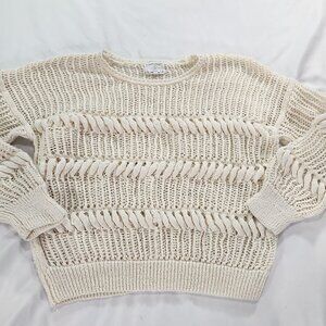 Absolutely Creative Worldwide Open Crochet Sweater Sz Large Cream Bobble Texture